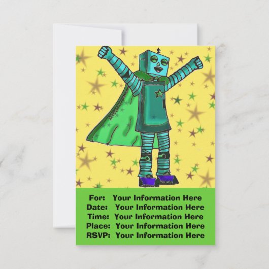 Happy Robot Comic Style Celebration Invitation Kaart (Achterkant)
