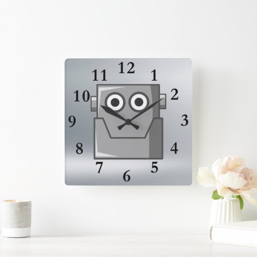 HAPPY ROBOT HEAD CLOCK VIERKANTE KLOK (Huis)
