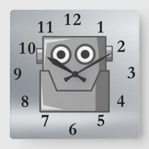 HAPPY ROBOT HEAD CLOCK VIERKANTE KLOK