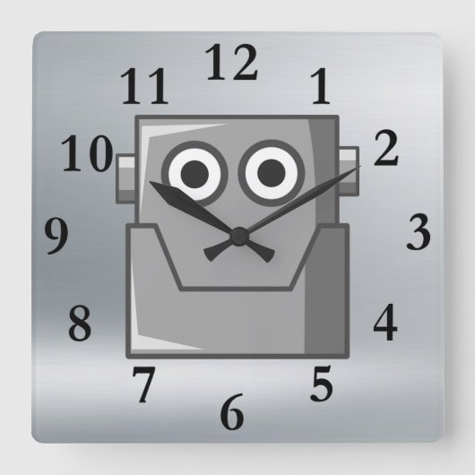 HAPPY ROBOT HEAD CLOCK VIERKANTE KLOK (Voorkant)