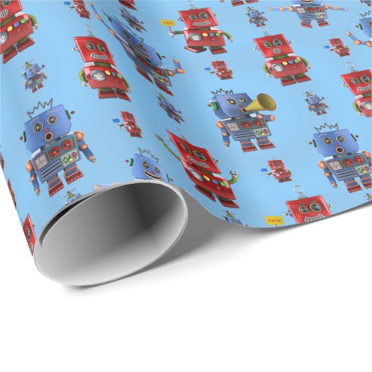 Happy robot patroon cadeaupapier (Rol Hoek)