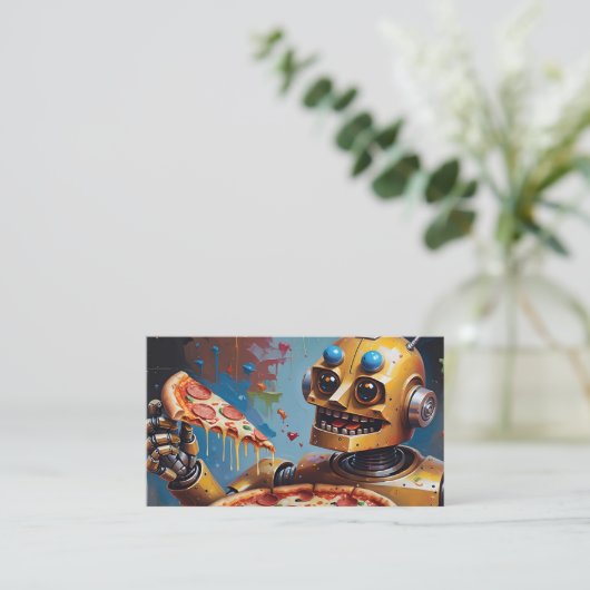 Happy Robot Pizzeria met QR-code Klantenkaartje (Staand voorkant)