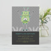 Happy Robot & Springs Kids Birthday Party nodigt u Kaart (Staand voorkant)