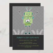 Happy Robot & Springs Kids Birthday Party nodigt u Kaart (Voorkant / Achterkant)