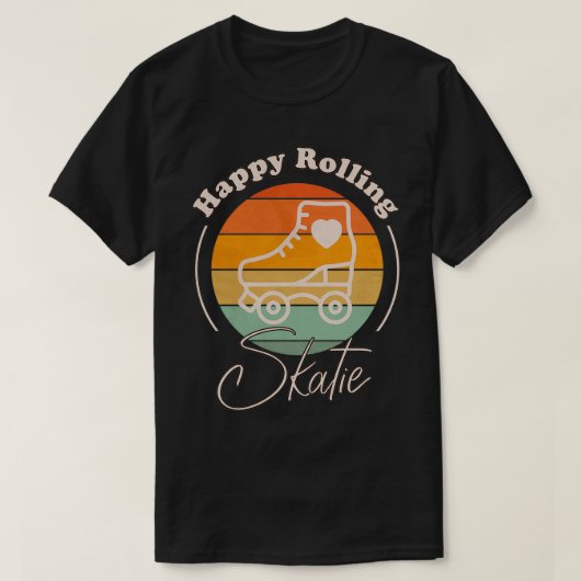 Happy Rolling Retro Rainbow Rollerskaarontwerp T-shirt (Design voorkant)