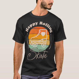 Happy Rolling Retro Rainbow Rollerskaarontwerp T-shirt