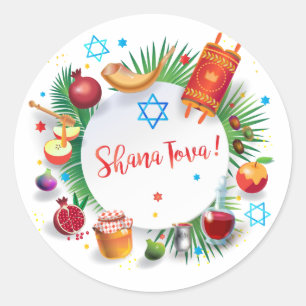 Happy Rosh Hashanah Jewish New Year Honey & Apple Ronde Sticker
