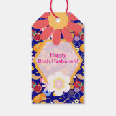 Happy Rosh Hashanah Joods Nieuwjaar Bloemenpatroon Cadeaulabel (Achterkant)