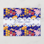 Happy Rosh Hashanah Joods Nieuwjaar Bloemenpatroon Feestdagenkaart (Voorkant)