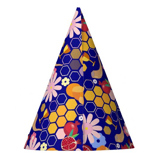 Happy Rosh Hashanah Joods Nieuwjaar Bloemenpatroon Feesthoedjes (Achterkant)