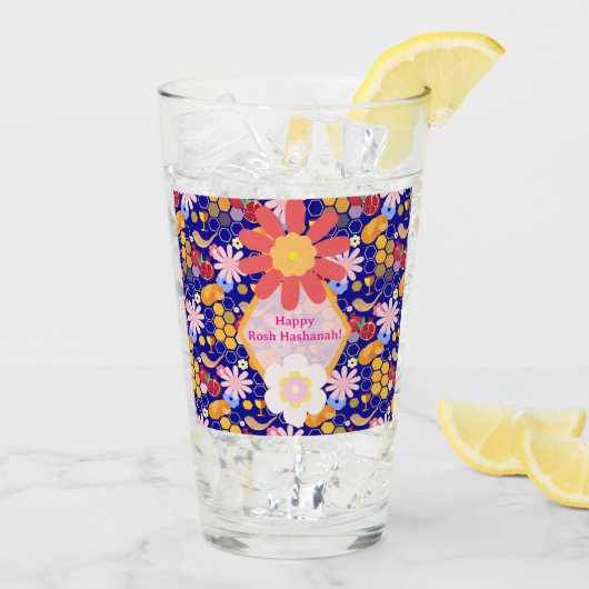 Happy Rosh Hashanah Joods Nieuwjaar Bloemenpatroon Glas (Achterkant ijs)