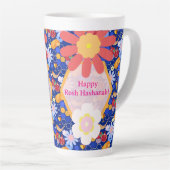 Happy Rosh Hashanah Joods Nieuwjaar Bloemenpatroon Latte Mok (Rechterhoek)