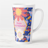 Happy Rosh Hashanah Joods Nieuwjaar Bloemenpatroon Latte Mok (Rechts)