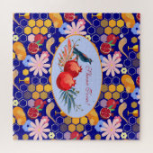 Happy Rosh Hashanah Joods Nieuwjaar Bloemenpatroon Legpuzzel (Horizontaal)