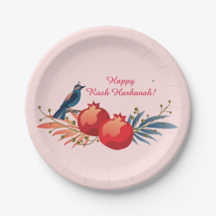 Happy Rosh Hashanah Joods Nieuwjaar Bloemenpatroon Papieren Bordje
