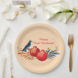 Happy Rosh Hashanah Joods Nieuwjaar Bloemenpatroon Papieren Bordje