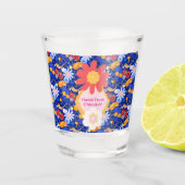 Happy Rosh Hashanah Joods Nieuwjaar Bloemenpatroon Shot Glas (Voorkant)