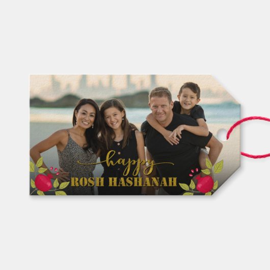 Happy Rosh Hashanah Luxury Gold Script Foto Cadeaulabel (Voorkant (Horizontaal))