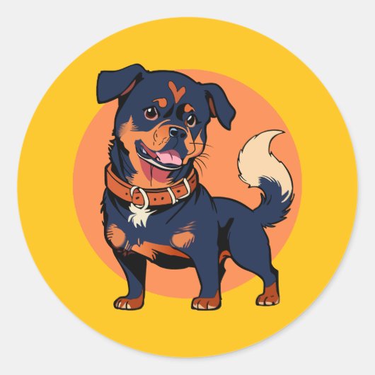 Happy Rottweiler Cartoon Ronde Sticker (Voorkant)