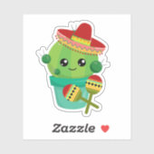 Happy Round Cactus die een Rode Sombrero dragen Sticker (Vel)