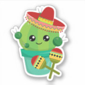Happy Round Cactus die een Rode Sombrero dragen Sticker (Voorkant)