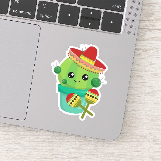 Happy Round Cactus die een Rode Sombrero dragen Sticker (Detail)