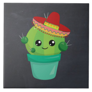 Happy Round Cactus die een Rode Sombrero dragen Tegeltje