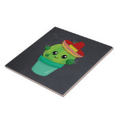Happy Round Cactus die een Rode Sombrero dragen Tegeltje (Zijkant)