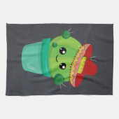 Happy Round Cactus die een Rode Sombrero dragen Theedoek (Horizontaal)