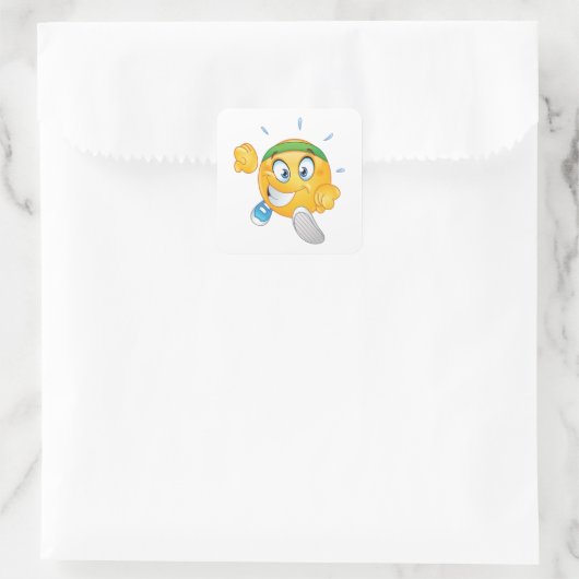 Happy Running Emoji Vierkante Sticker (Tas)