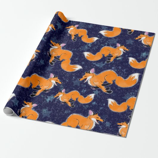 Happy Running Fox Wrapping Paper Cadeaupapier (Uitgerold)