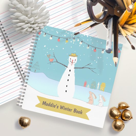 Happy Rustic Snowman Winter Scene Notitieboek