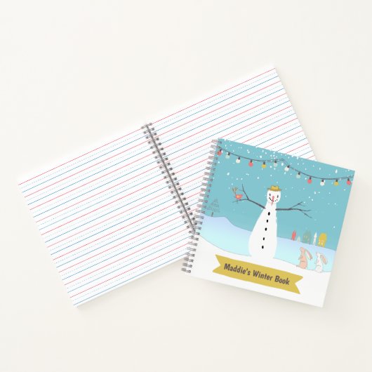 Happy Rustic Snowman Winter Scene Notitieboek (Binnen)