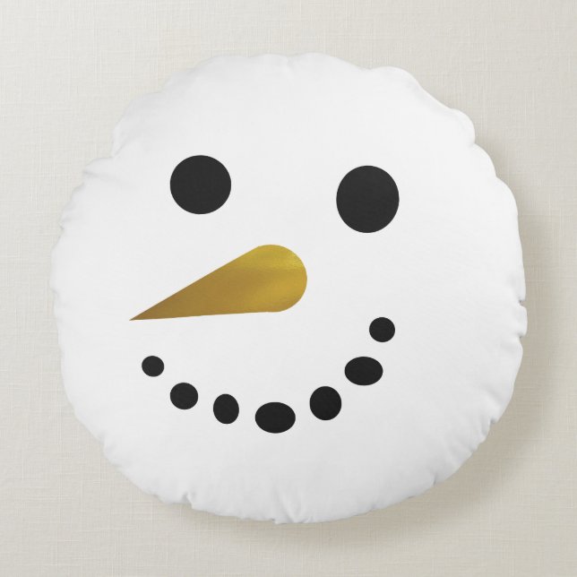 Happy Sad Snowman Holiday Pillow / Gold Nose Rond Kussen (Voorkant)