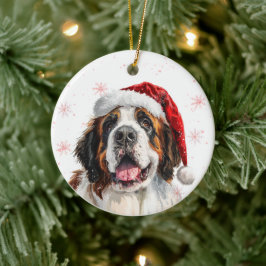 Happy Saint Bernard Dog Christmas Personalized Keramisch Ornament