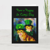 Happy Saint Catty's Day Festive Cats in Green Pett Feestdagen Kaart (Voorkant)