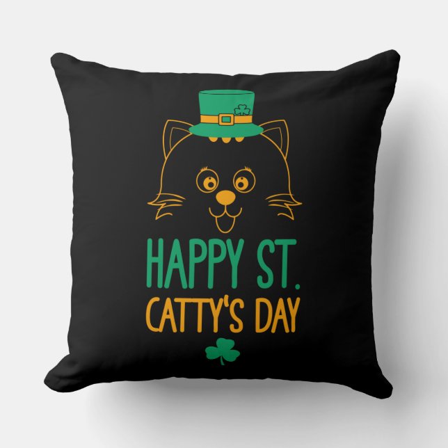 Happy Saint Catty's Day - Schattigee kat Leprechau Kussen (Voorkant)