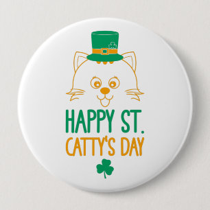 Happy Saint Catty's Day - Schattigee kat Leprechau Ronde Button 4,0 Cm