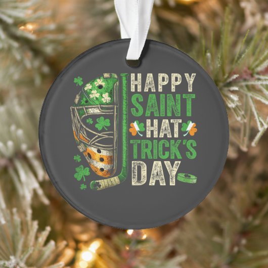 Happy Saint Hat Trick Ice Hockey Player Ornament (Boom)