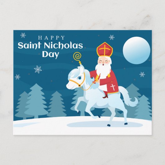 Happy Saint Nicholas Day White Horse Feestdagenkaart (Voorkant)