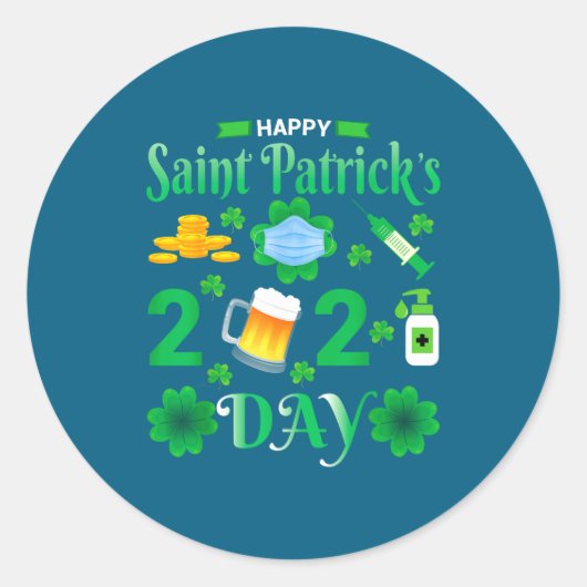 Happy Saint Patrick's Day 2024 Irish Shamrock Face Ronde Sticker (Voorkant)