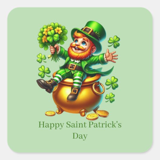 Happy Saint Patrick's Day customizable leprechaun  Vierkante Sticker (Voorkant)