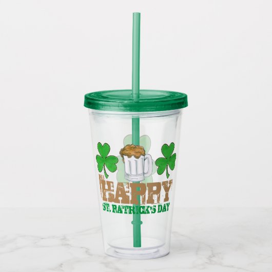 Happy Saint Patrick's Day Green Shamrock Beer Acryl Drinkbeker (Voorkant)