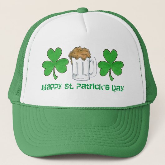 Happy Saint Patrick's Day Green Shamrock Beer Trucker Pet (Voorkant)