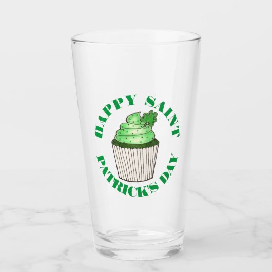 Happy Saint Patrick's Day Green Shamrock Cupcake Glas (Voorkant)