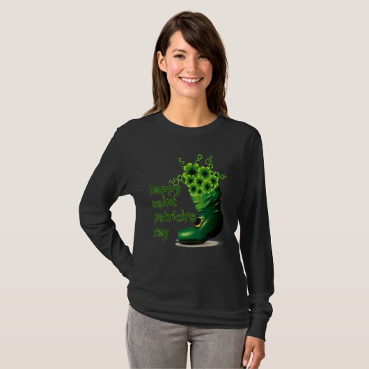 Happy Saint Patrick's Day Green Shoe Lucky Shamroc T-shirt (Voorkant volledig)