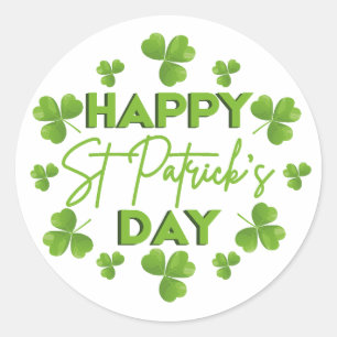 Happy Saint Patrick's Day Ierse kleurrijke Shamroc Ronde Sticker