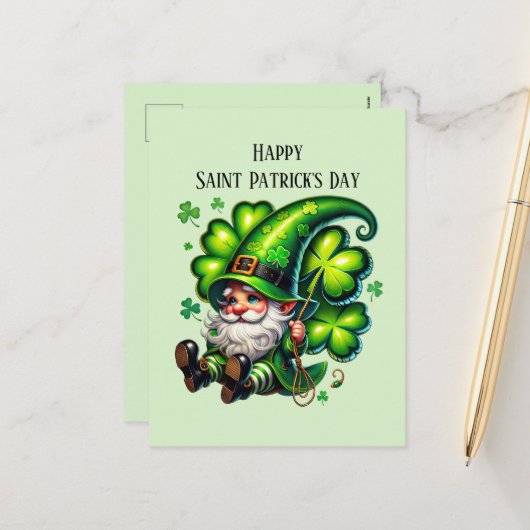 Happy Saint Patrick's Day kabouter Feestdagenkaart (Voorkant / Achterkant in situ)