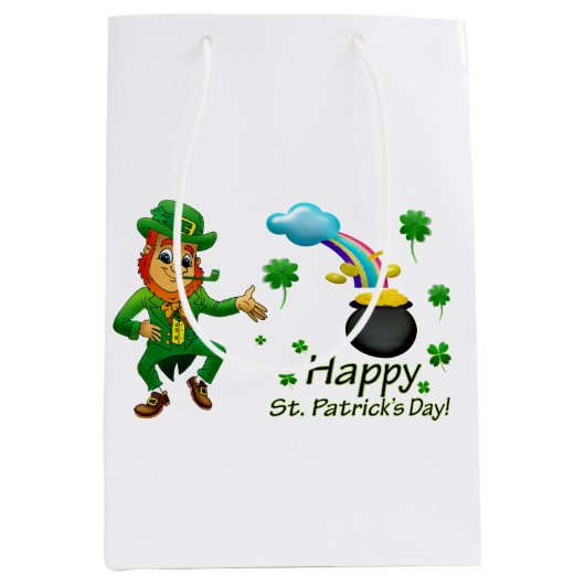 Happy Saint Patrick's Day Leprechaun Rainbow Medium Cadeauzakje (Voorkant)