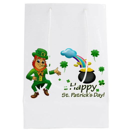 Happy Saint Patrick's Day Leprechaun Rainbow Medium Cadeauzakje (Achterkant)